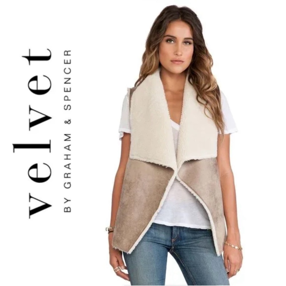 Anthropology Velvet by Graham & Spencer Beige and cream faux fur reversible Vest